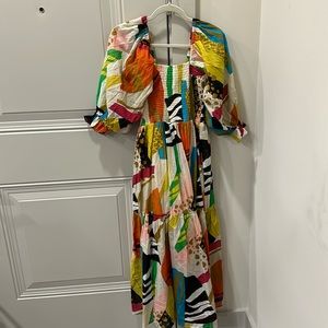 Fate colorful dress. Smocked bodice. Lined. Size medium. Light fabric.